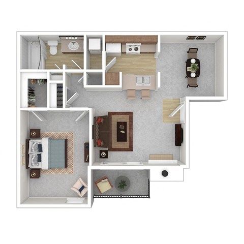 a stylized floor plan with a bedroom and living room